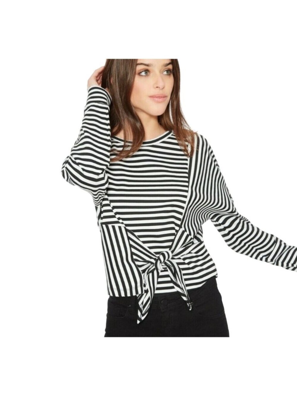 Parker Nanette Twist Tie Contrast Striped Jersey Stretch Top Sz LG